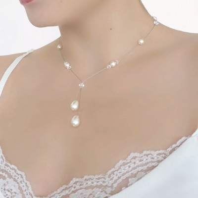 collier boréale forme Y mariée mariage perles