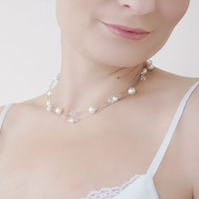 collier 3 rangs en perles mariée mariage cérémonie
